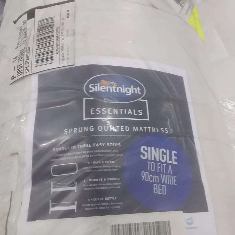 QUALITY BAGGED SILENTNIGHT SPRING QUILTED 3' SINGLE MATTRESS 