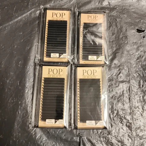 POP OF BEAUTY LOT OF 4 EASY FAN LASH TRAYS D CURL - ASSORTED LENGTHS