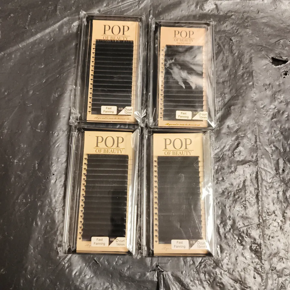 POP OF BEAUTY LOT OF 4 EASY FAN LASH TRAYS D CURL - ASSORTED LENGTHS