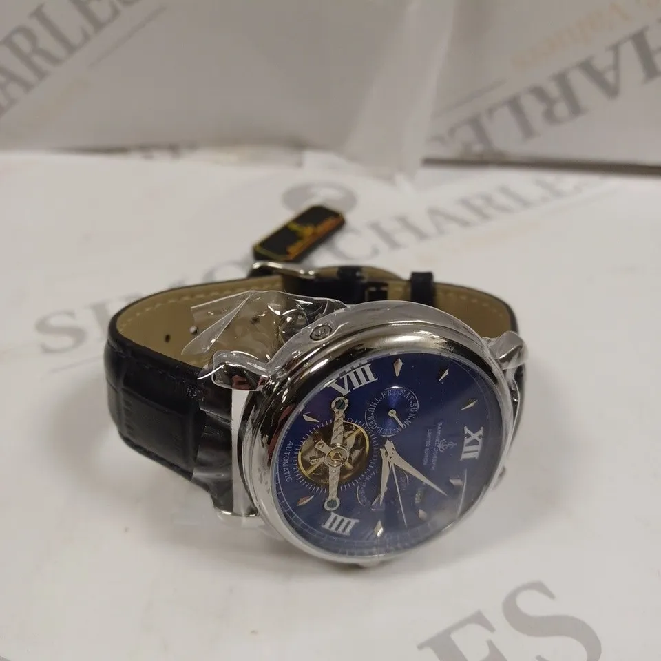 BOXED SAMUEL JOSEPH AUTOMATIC STEEL BLUE WATCH 