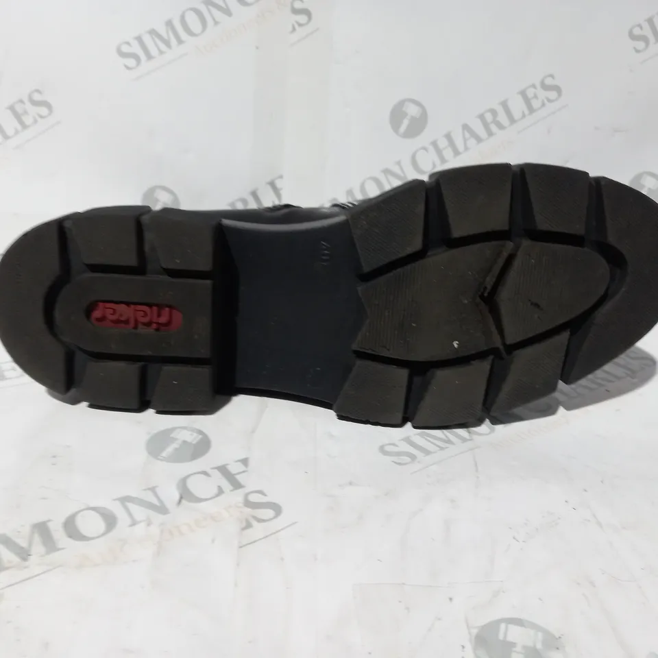 BOXED PAIR OF RIEKER CHUNKY ANKLE BOOTS IN BLACK UK SIZE 6.5