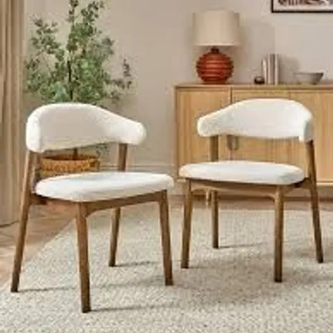 BOXED ESTA PAIR OF DINING CHAIRS - CREAM/WALNUT (1 BOX)