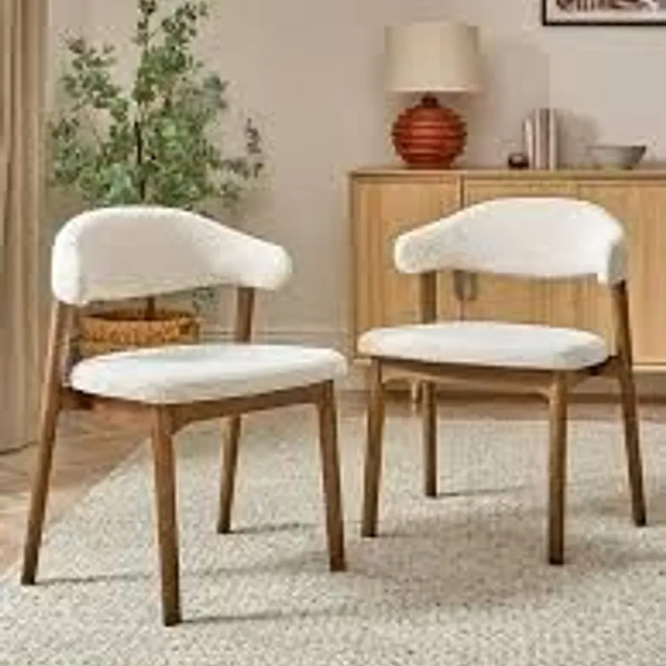 BOXED ESTA PAIR OF DINING CHAIRS - CREAM/WALNUT (1 BOX)