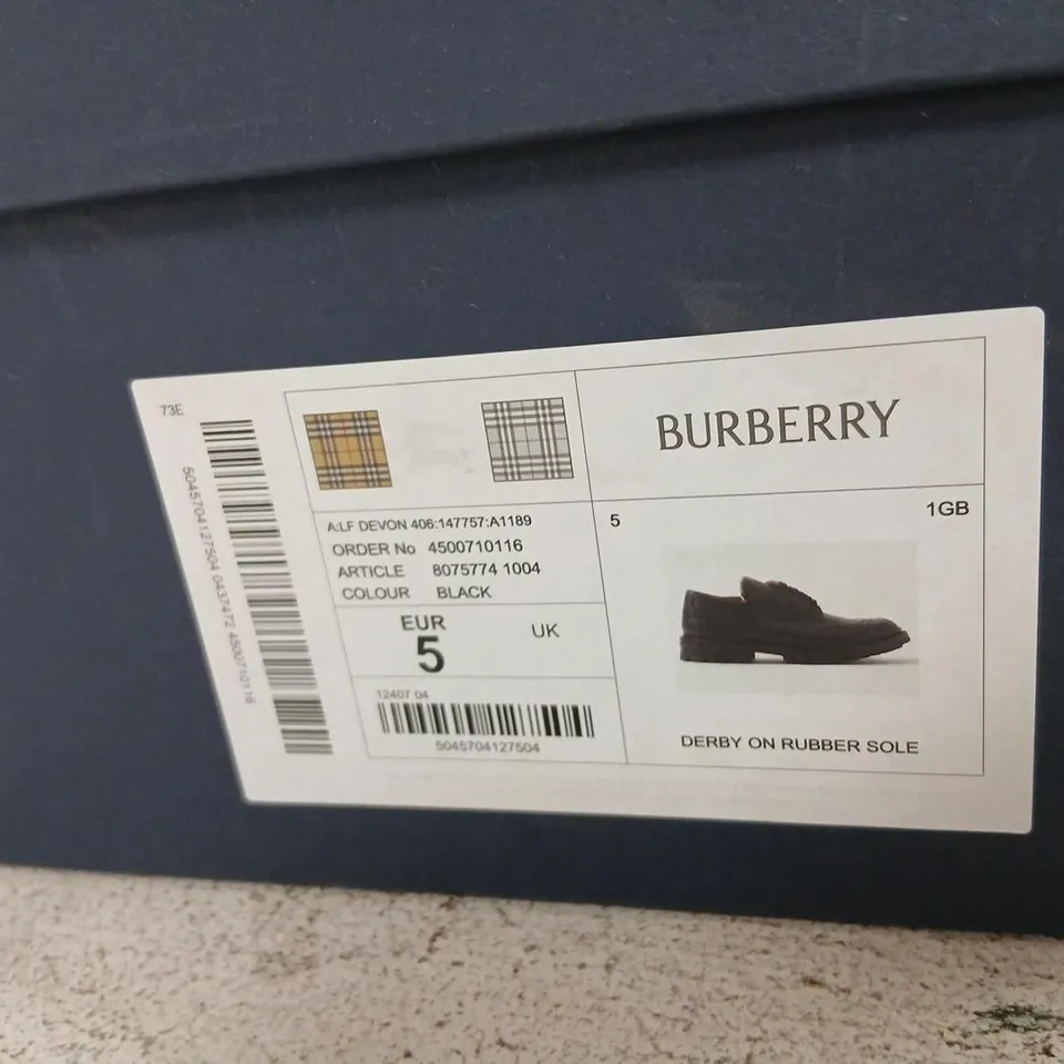BURBERRY TRICKER'S BLACK LEATHER DERBY SHOES, UK 5