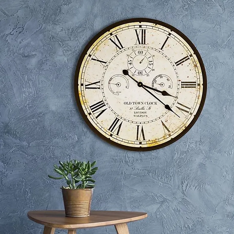 BOXED VINTAGE RUSTY LOOKED METAL WALL CLOCK FOR INDOOR - VINTAGE LOOK CLOCK, METAL LARGE WALL CLOCK 60CM X 60CM