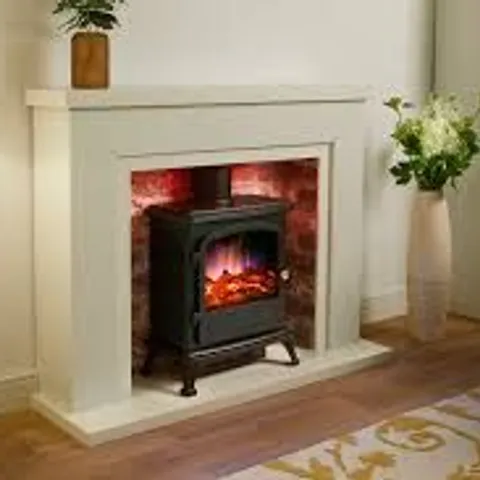 BOXED FARLINGTON ELECTRIC FIREPLACE SUITE WITH AND A WHITE ELECTRIC STOVE - WHITE (2 BOXES)