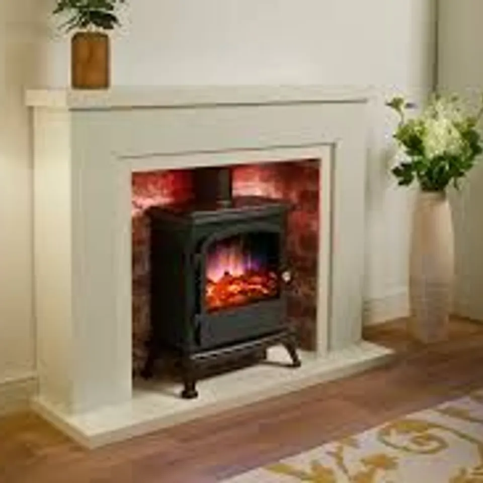 BOXED FARLINGTON ELECTRIC FIREPLACE SUITE WITH AND A WHITE ELECTRIC STOVE - WHITE (2 BOXES)