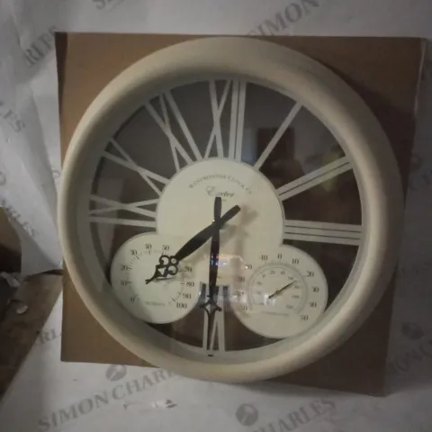 CREAM EXETER WALL CLOCK AND THERMOMETER  