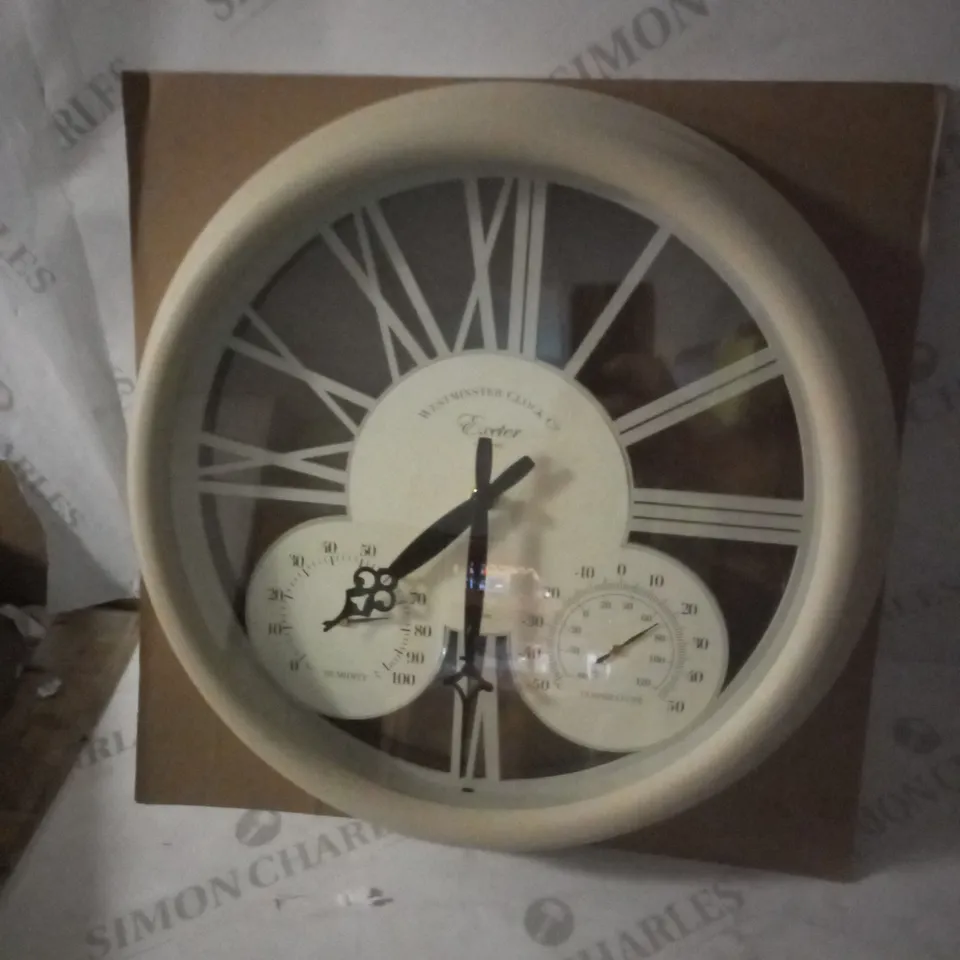 CREAM EXETER WALL CLOCK AND THERMOMETER   RRP £27.99