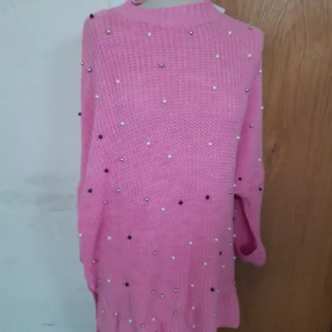 NEW COLLECTION KNITTED JUMPER IN PINK WITH PEARL EMBROIDERY ONE SIZE