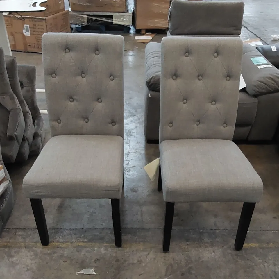 2 X ASSORTED UPHOLSTERED GREY LINEN DINING CHAIRS 
