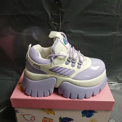 BOXED PAIR OF KOI GRAPE JELLY TRAINERS PLATFORM SNEAKERS – UK SIZE 4
