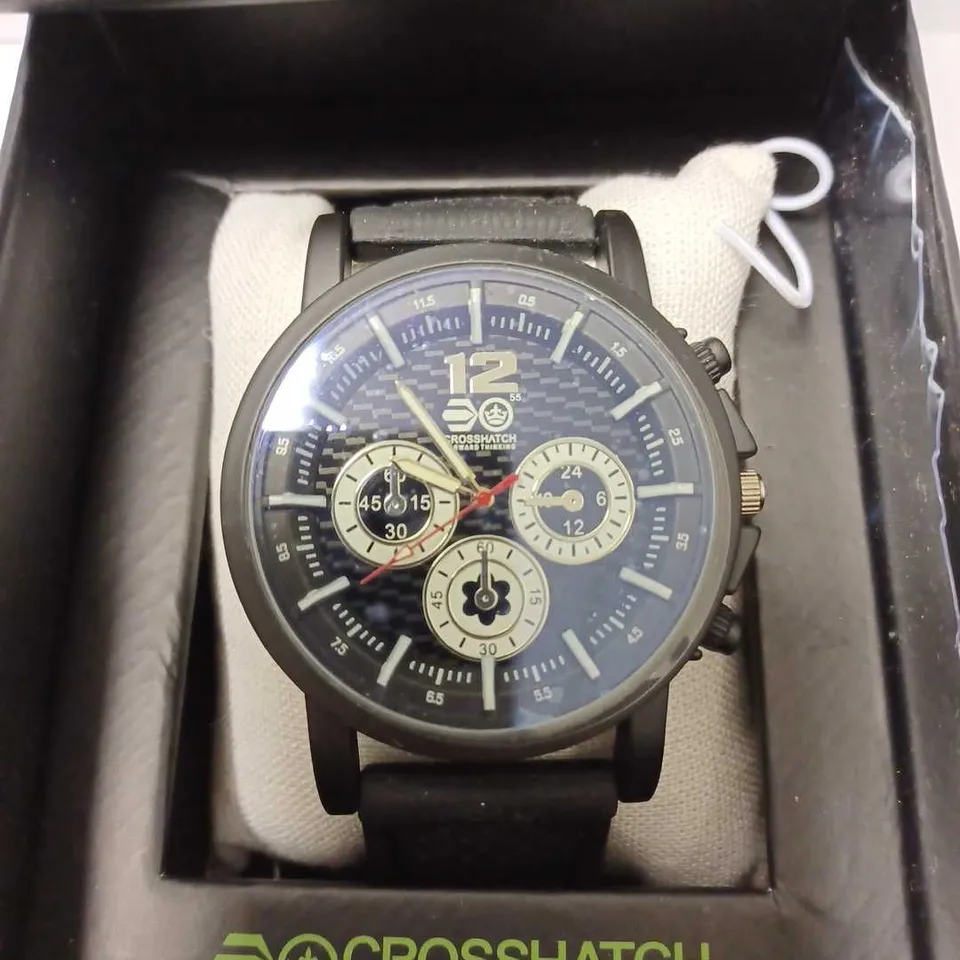 CROSSHATCH TRIPLE DIAL BLACK RUBBER WRISTWATCH 