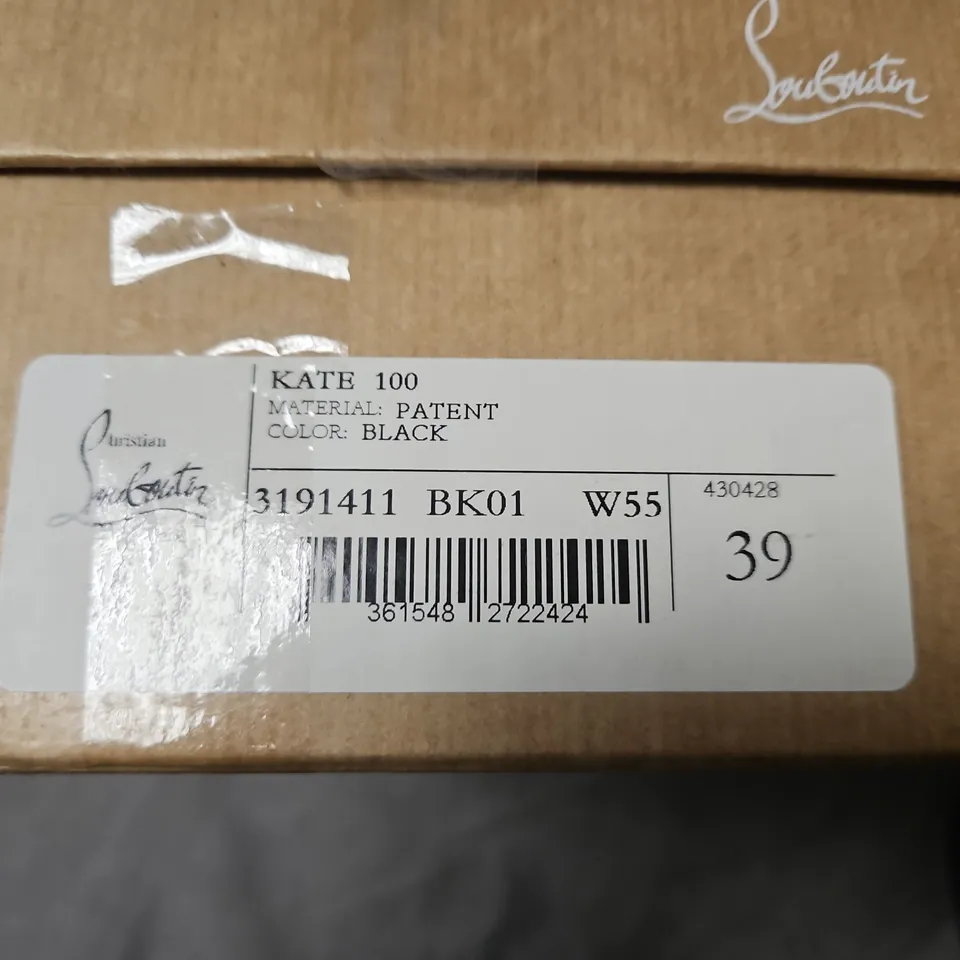 CHRISTIAN LOUBOUTIN KATE 100 BLACK PATENT PUMPS, UK 6 (EU 39) – BOXED