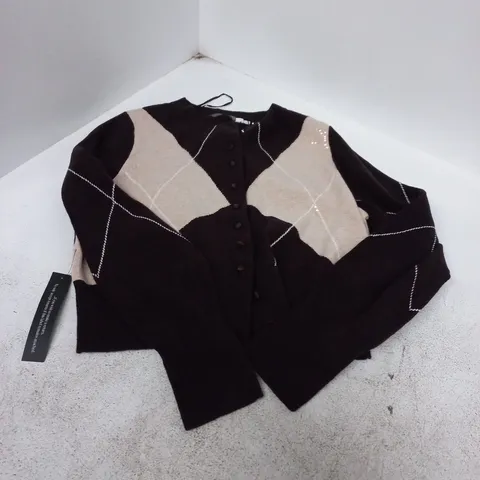 MINT VELVET CARDIGAN β BLACK WITH BEIGE ARGYLE PATTERN, UK M