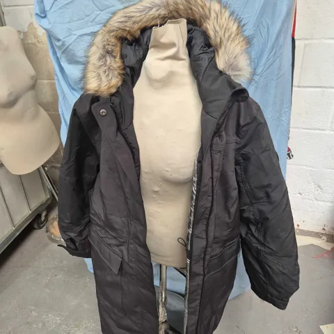 SNOWDONIA OUTDOOR EXPLORATION HOODED PARKA JACKET - BLACK (SIZE 28)