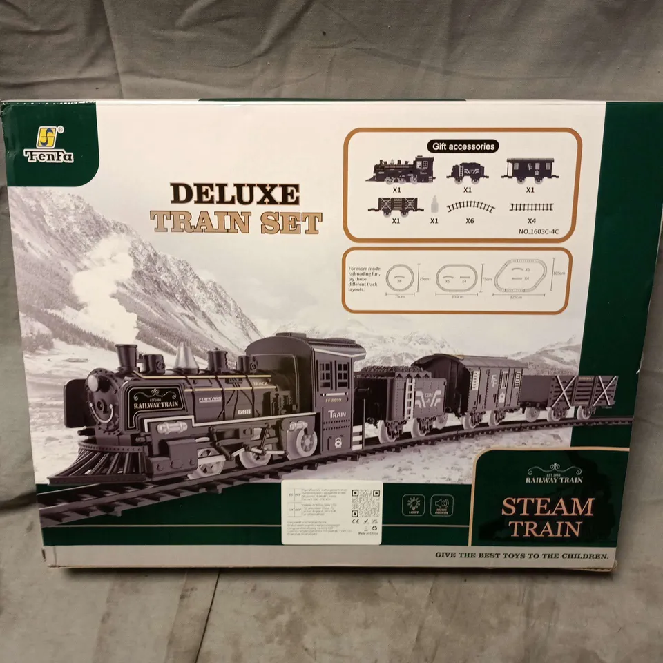 TENFA DELUXE STEAM TRAIN SET – BOXED TOY TRAIN WITH ENGINE + 3 WAGONS (3+)