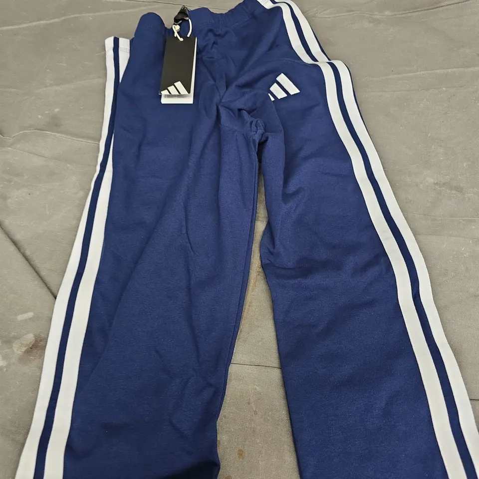 ADIDAS BLUE TRACK PANTS WITH WHITE STRIPES – M