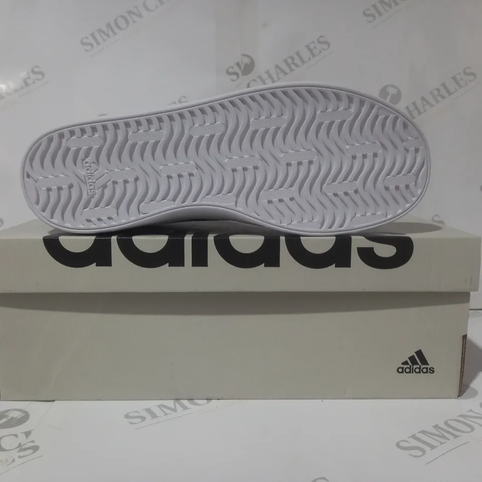 BOXED PAIR OF ADIDAS VL COURT 3.0 K SHOES IN BLACK/WHITE UK SIZE 5