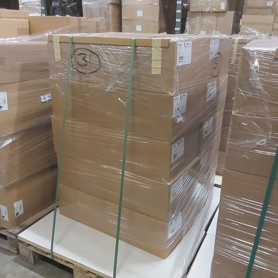 PALLET CONTAINING A LARGE QUANTITY OF ASSORTED BATHROOM FURNITURE PARTS INCLUDING: VELDEAU VANITY CARCASSES ECT