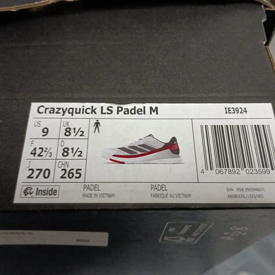 BOXED PAIR OF ADIDAS CRAZYQUICK LS PADEL TRAINERS – UK SIZE 8.5