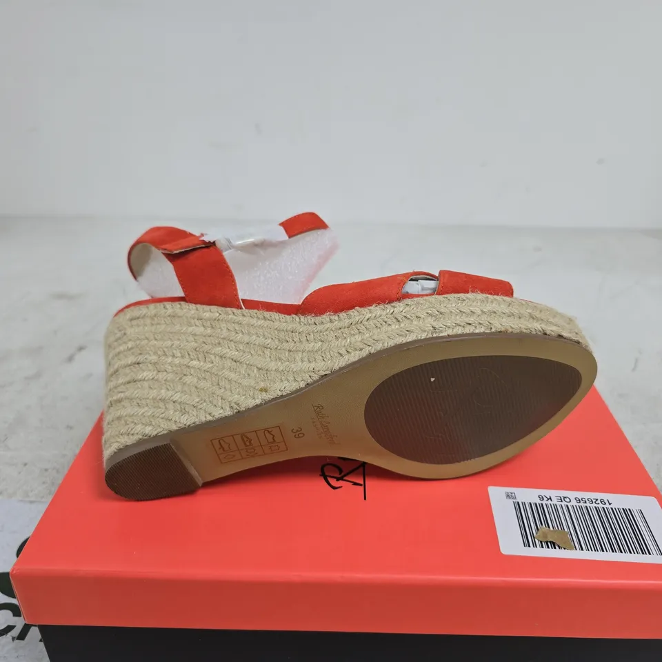 RUTH LANGSFORD WEDGE SANDALS ORANGE SUEDE SIZE 6