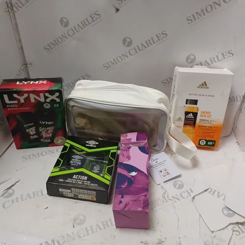 BOX OF APPROXIMATELY 5 ASSORTED BODYSPRAYS AND GIFT SETS TO INCLUDE DOVE, LYNX AND UMBRO