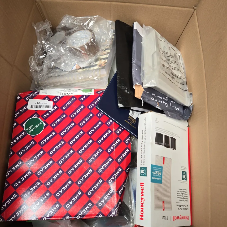 LARGE BOX OF ASSORTED HOUSEHOLD ITEMS TOO INCLUDE NOTEBOOKS , FELT TIPS , ETC - COLLECTION ONLY 