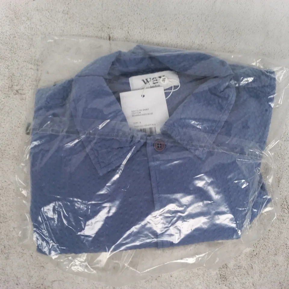 BAGGED WAX LONDON KEATS SHORT SLEEVE SHIRT IN BLUE SIZE SMALL