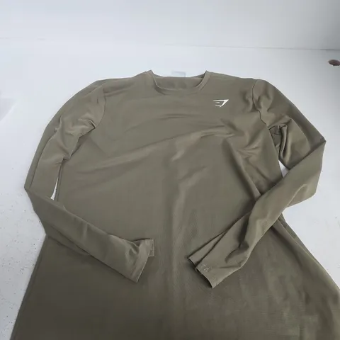 GYMSHARK LONG-SLEEVE TOP – OLIVE KHAKI – MEN'S M