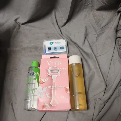 APROXIMATELY 25 ITEMS INCLUDING ASSORTED HEALTH & BEAUTY ESSENTIALS – RAZOR, HAIRBRUSH, SKINCARE & TRAVEL TOILETRIES WITH BRANDS SUCH AS GILETTE ESPA AND CERAVE . 