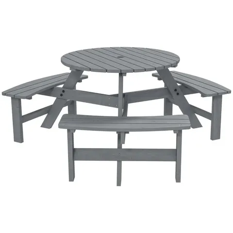 BOXED OUTSUNNY 6 SEATER GREY FIR WOOD TABLE BENCH SET (1 BOX)