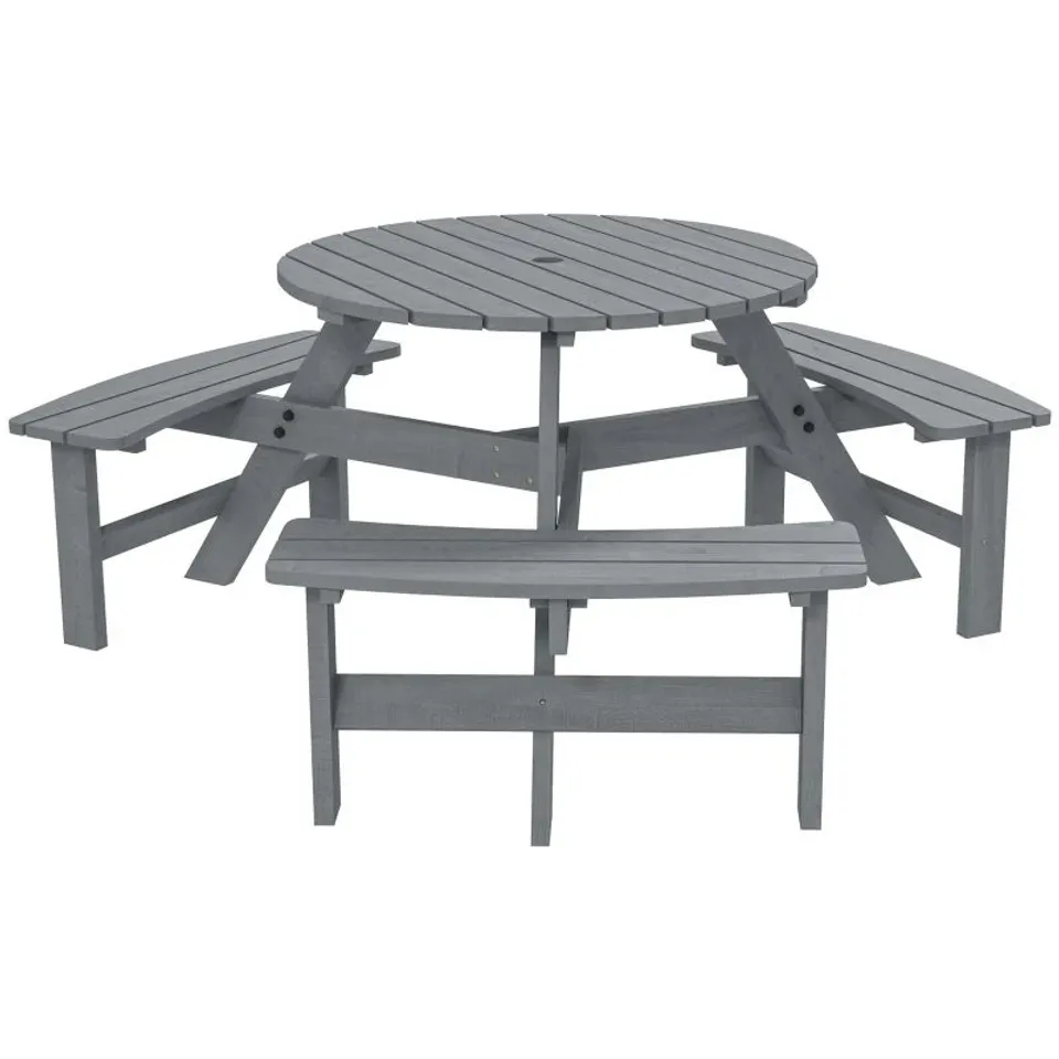BOXED OUTSUNNY 6 SEATER GREY FIR WOOD TABLE BENCH SET (1 BOX)