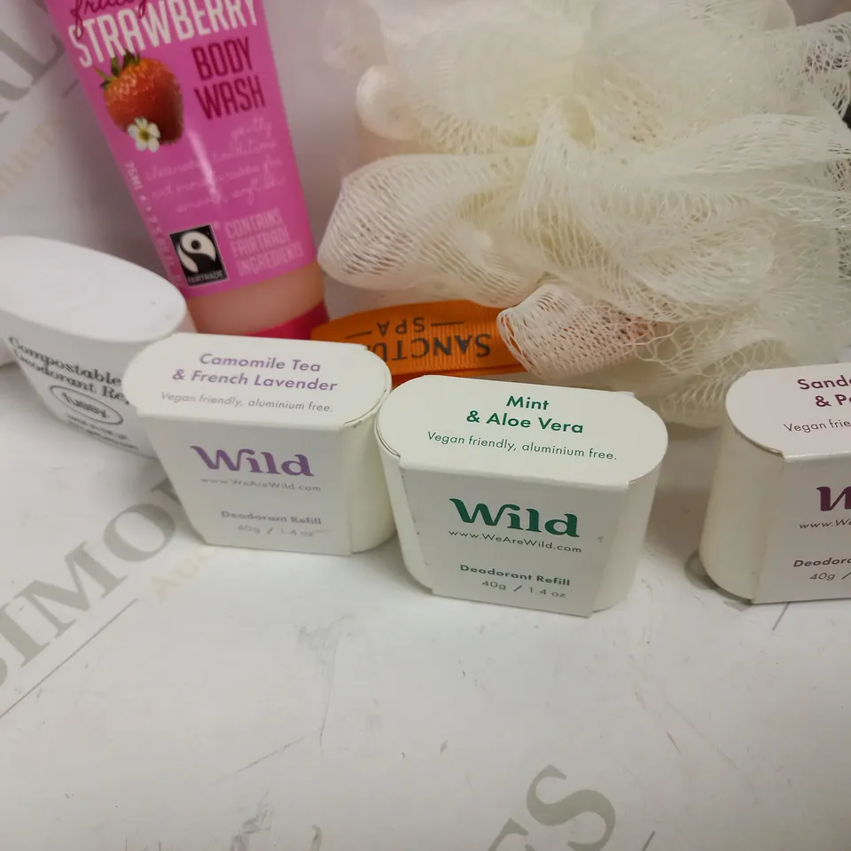 LOT OF APPROX 9 TO INCLUDE BATHBOMBS , DEODORANT REFILLS , BODY WASH , ETC