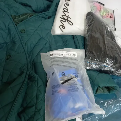 LARGE BOX OF ASSORTED CLOTHING ITEMS IN VARIOUS COLOURS AND SIZES INCLUDING TROUSERS , TOPS AND JUMPERS