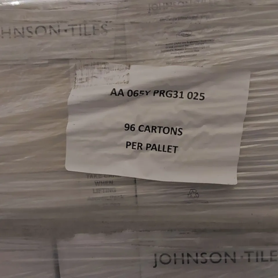 PALLET TO CONTAIN APPROX 96 X CARTONS OF JOHNSON PRISMATICS OYSTER GLAZED WALL TILES - 25 TILES PER CARTON // SIZE: 197 X 197 X 6.5mm