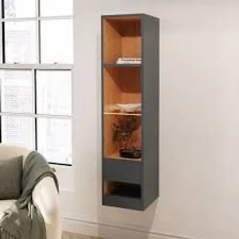 BOXED GFW LEON SINGLE DRAWER 4 SHELF ANTHRACITE AND OAK TALL BOOKCASE (1 BOX)