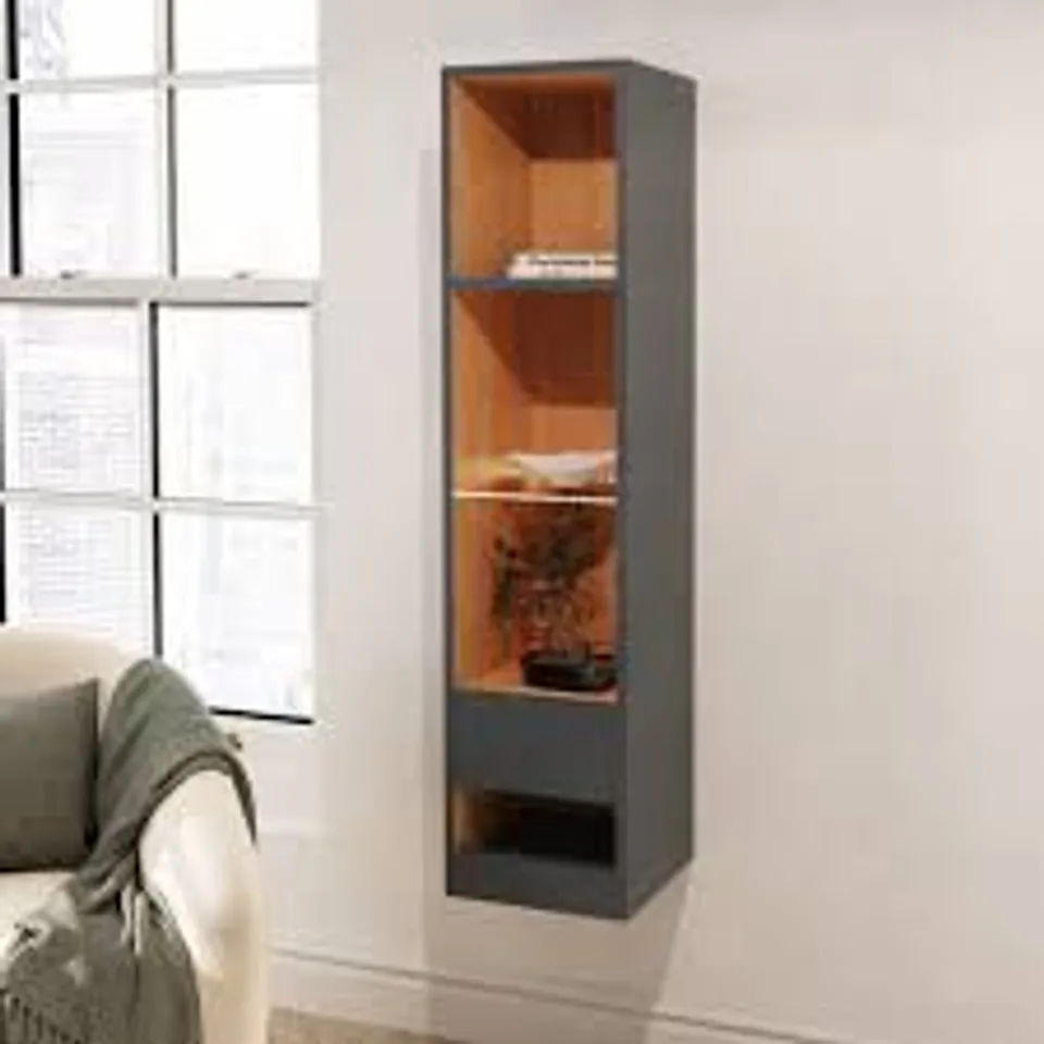 BOXED GFW LEON SINGLE DRAWER 4 SHELF ANTHRACITE AND OAK TALL BOOKCASE (1 BOX)