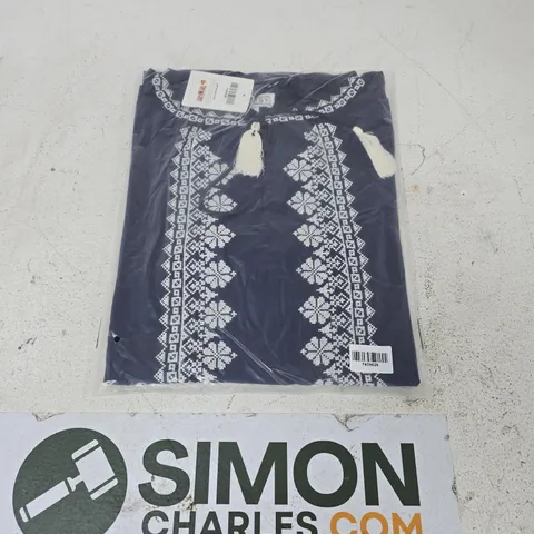 BOX OF APPROXIMATELY 20 TAMSY EMBROIDERED TUNICS NAVY - SIZES MAY VARY