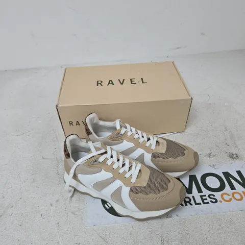 UK 7 RAVEL BEIGE LEATHER & MESH SNEAKERS – BOXED