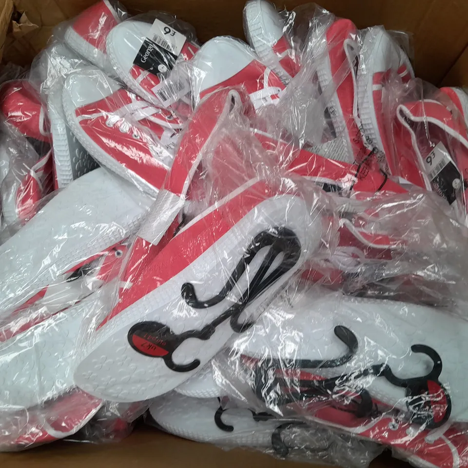 BOX OF APPROX 30 GEORGE FLAT TRAINERS IN RED - SIZE 7