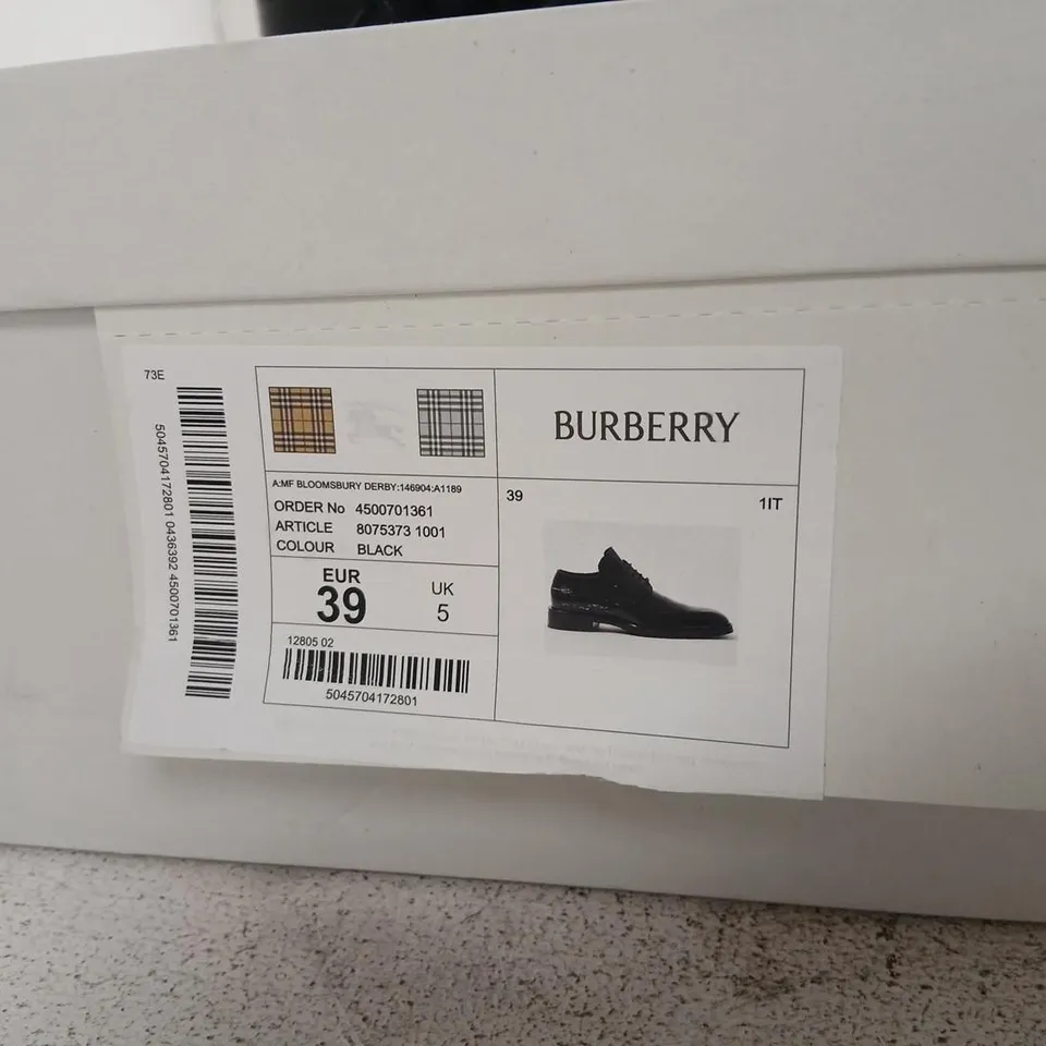 BURBERRY DERBY SHOES - BLACK LEATHER, UK 5 (EU 39)