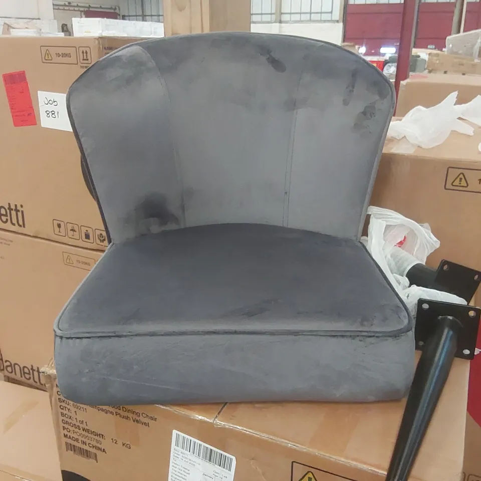 BOXED SET OF 2 DANETTI MELLOW DINING CHAIRS - GREY PLUSH VELVET WITH BLACK METAL LEGS (2 BOXES)