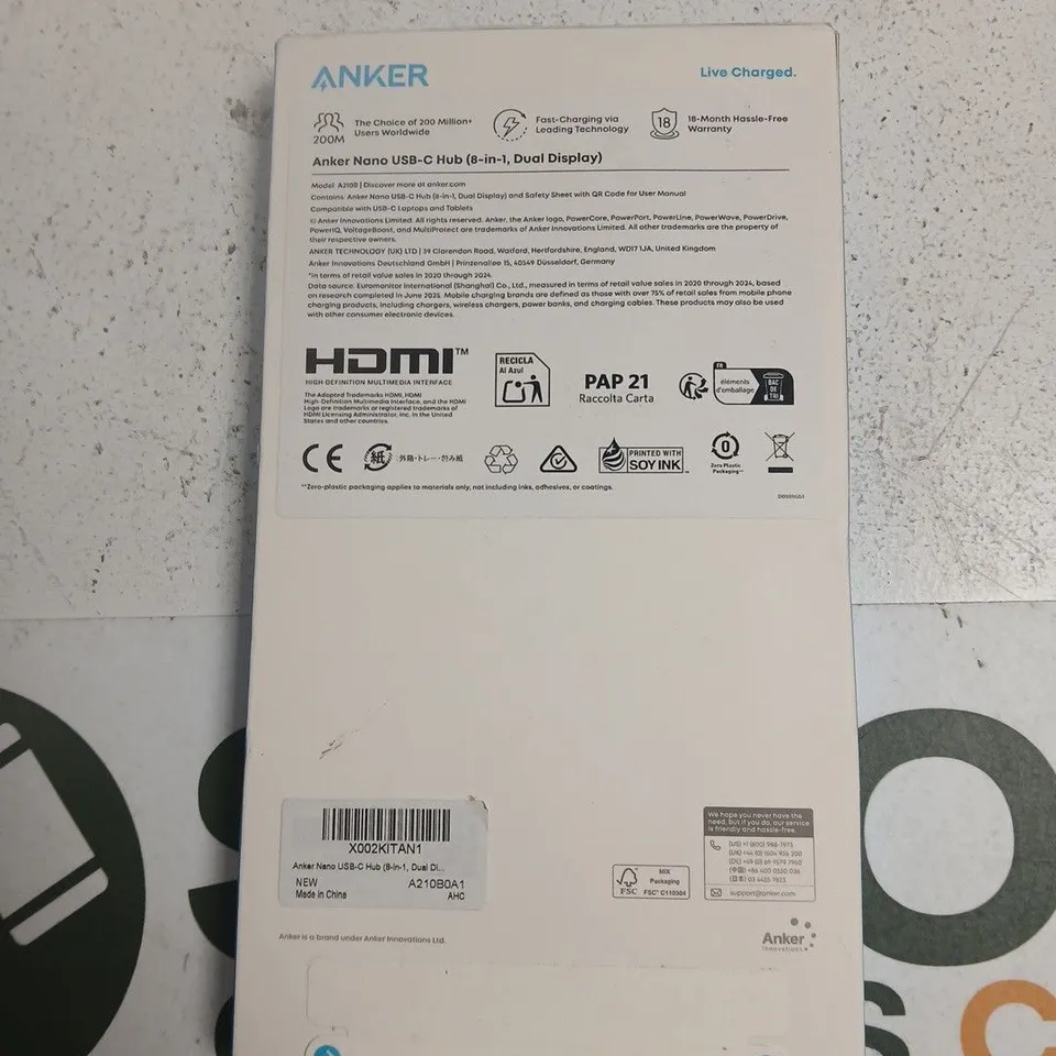 ANKER NANO USB-C HUB (8-IN-1, DUAL DISPLAY) – BOXED