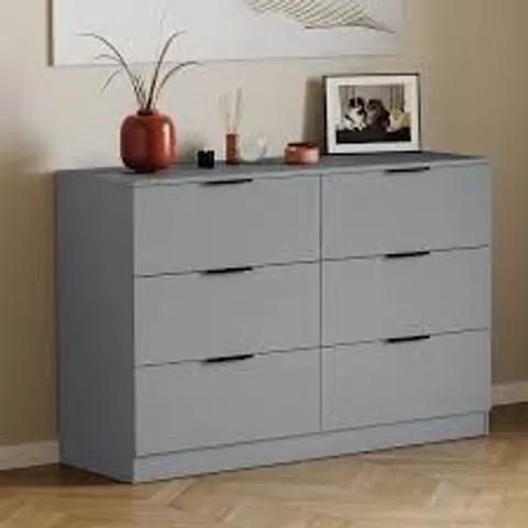 BOXED VIDA DESIGNS TREGA 6 DRAWER CHEST, GREY (2 BOXES)