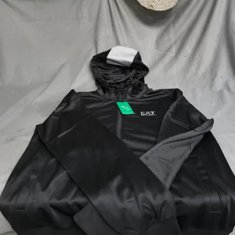 EA7 EMPORIO ARMANI BLACK HOODED ZIPPED TOP – UK M (MED)