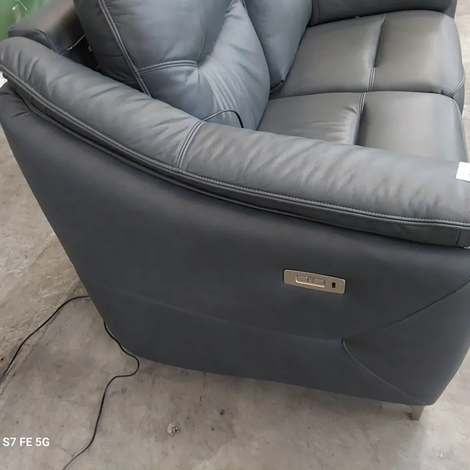 QUALITY BRITISH DESIGNER G PLAN JACKSON POWER RECLINING TWO SEATER SOFA CAMBRIDGE PETROL BLUE LEATHER 