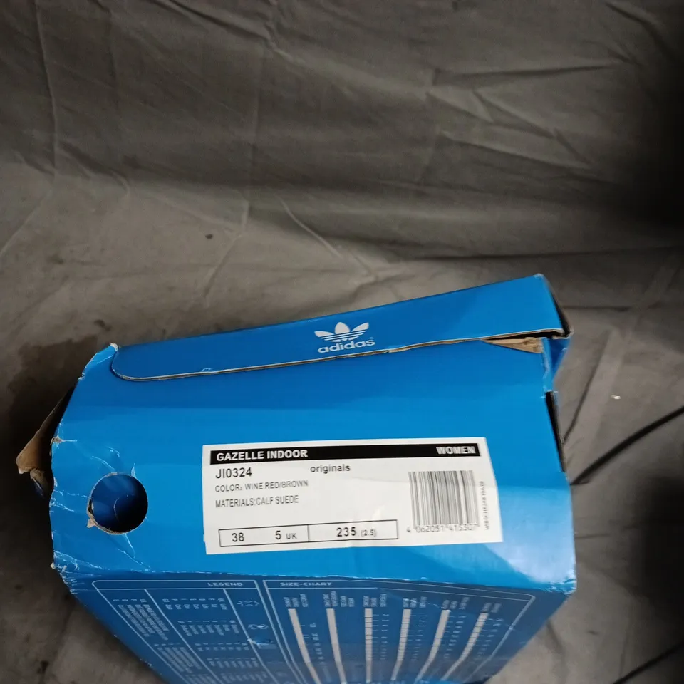 ADIDAS GAZELLE INDOOR WOMEN’S SNEAKERS – CALF SUEDE, WINE RED/BROWN, UK 5 (EU 38)