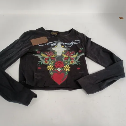 ED HARDY WOMENS HEART CROSS LONG SLEEVE T-SHIRT - M