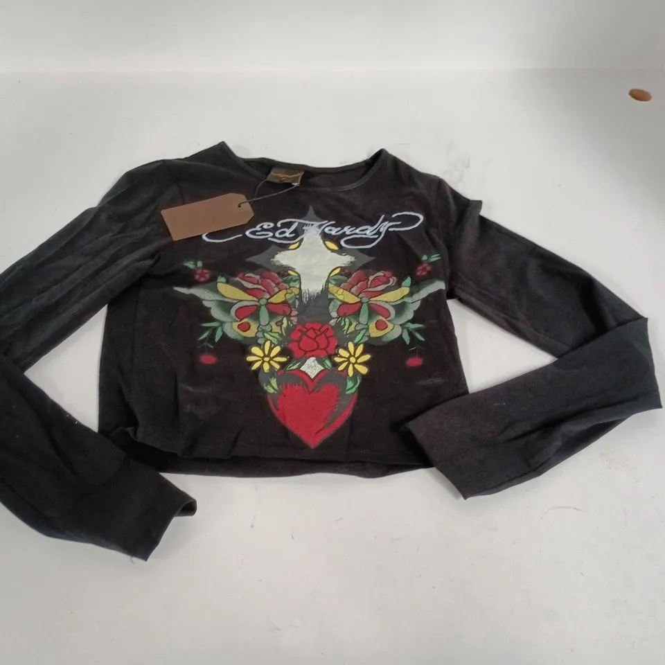 ED HARDY WOMENS HEART CROSS LONG SLEEVE T-SHIRT - M